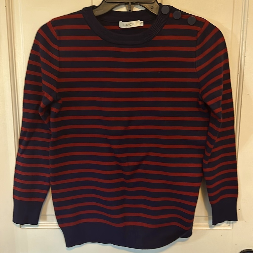 FRNCH striped knit‎ sweater navy and red striped sweater size S/M s m